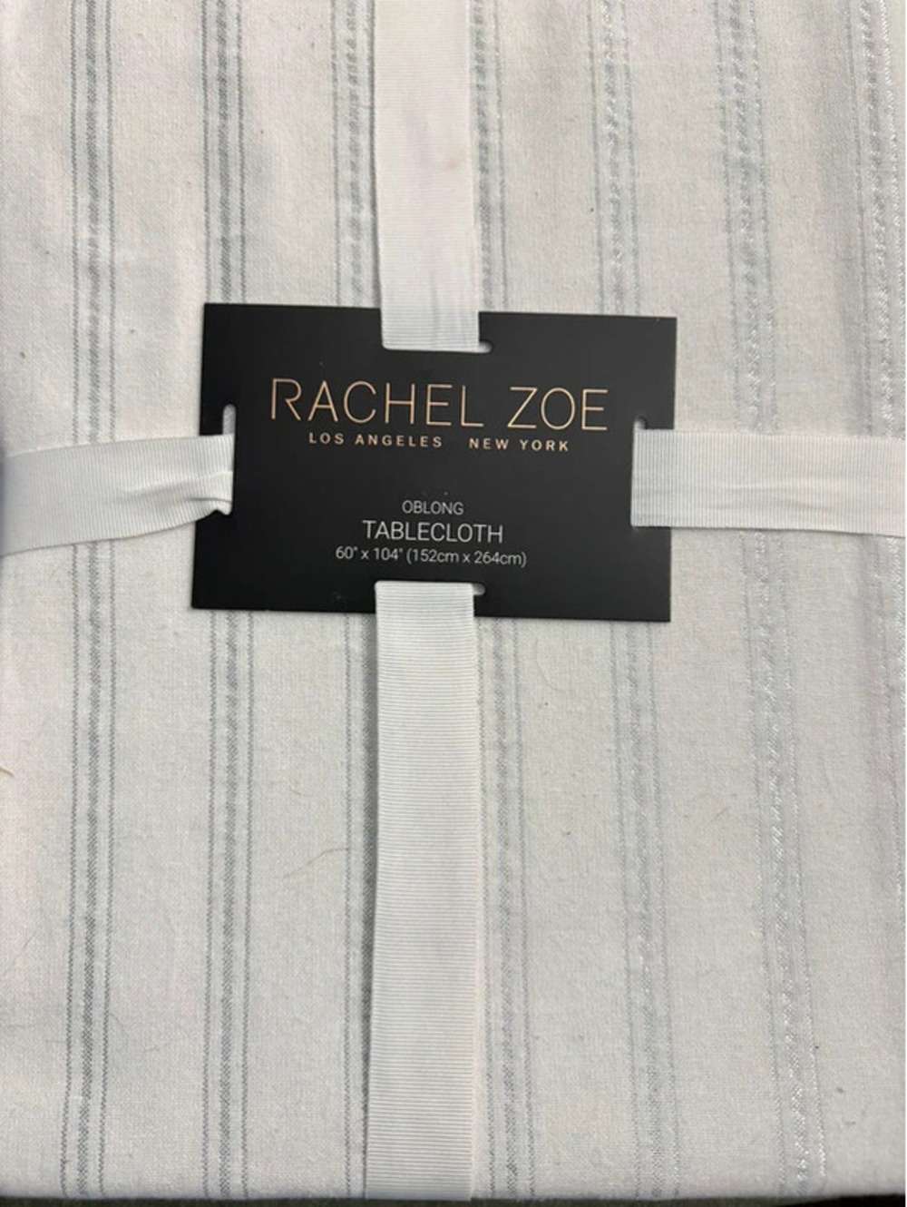 New Rachel Zoe 60" X 84" Oblong Tablecloth Stripe Cream Silver Cotton Christmas